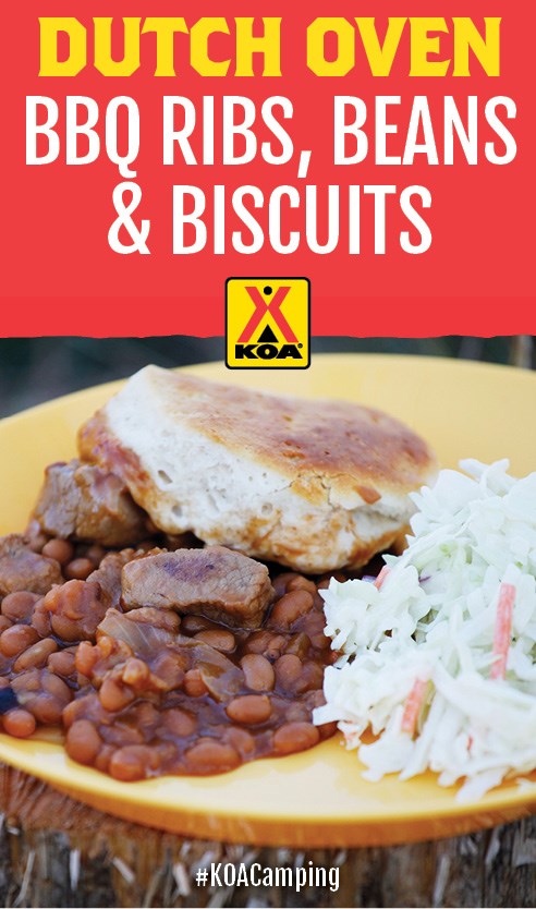 Dutch Oven Barbecue Ribs, Beans and Biscuits Recipe #KOACamping